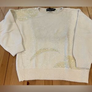 EUC Gladys Bailey Sweater Silk Angora Women’s Cream Sweater Size Large Hand Bead